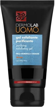 Dermolab Uomo - Gel Esfoliante Purificante, per Pelli Normali e Grasse, con Aloe Vera e Acido Ialuronico, Effetto Lenitivo, Previene Peli Incarniti, Dermatologicamente Testato, 15 ml