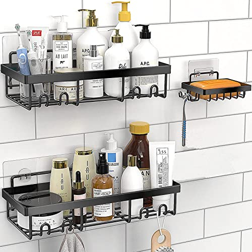 IMURZ Shower Caddy, Bathroom Storage Accessory Shelf Organiser No Drilling, Adhesive Shower Rack with Soap Razor Holder, 3 Pack
