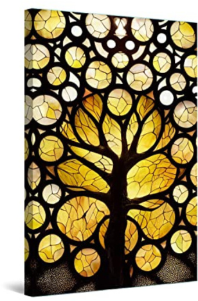 Startonight Quadro su Tela - Pittura Gialla dell'albero della Vita - Grande Opere d'Arte Pronte per Appendere Stampa Moderna e Contemporanea 60 x 90 cm Idea Regalo Elegante Luminoso al Buio