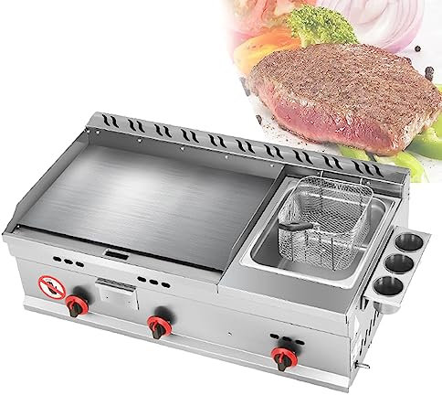 oiakus Plancha de Gas de encimera Comercial, sartén Teppanyaki de Acero Inoxidable para Restaurante con Temperatura Ajustable, Parrilla de Gas LPG de Cocina para Catering al Aire Libre