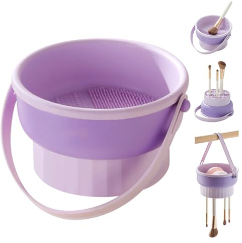 Pinselreiniger Make up,Forreen 3 in 1 Pinsel-Reinigungsbox Tragbares Silikon Make-up Pinsel Reinigungsmatte für Reinigen, Aufbewahren und Trocknen (Violett)