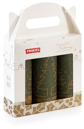 ZWOLTEX Küchentücher Set I Klassische Baumwolle I MADE IN EU I Sammlung WEIHNACHTEN, Farbe:MERRY CHRISTMAS grün 3x(50x70)