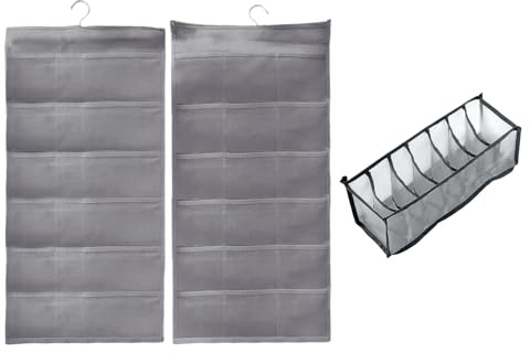 DHSBGWSX Organizador con 30 Compartimentos y Bolsa de Almacenamiento para Ropa Interior con 7 Compartimentos - Colgante para Guardarropa