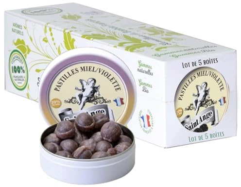 Lot de 5 boites Miel Violette Pastilles Saint-Ange Bonbons Traditionnels 100% Français Miel Violette