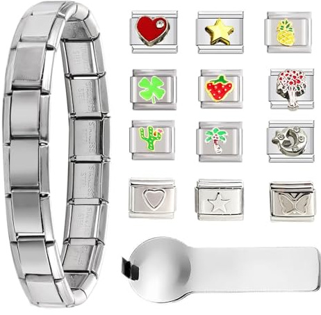 mohito Bracelet Italien Charm Set,Italien Amovible Mode,Bracelet italien à breloques,Avec 1 outil d'ouverture 12 modèles de remplacement convient aux hommes aux femmes aux mères cadeaux de vacances