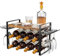 OYRREU Wine Rack Countertop with Glass Holder & Wooden Shelf, Small Wine Bottle Holder for 8 Bottles & 6 Glasses, Metal Storage Organizer for Kitchen, Cupboard, Home Bar (40x21x31cm)