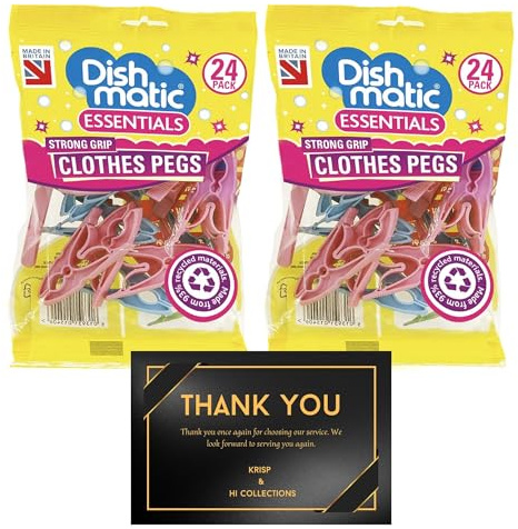 Strong Grip Clothes Pegs 48 Pack (2 x 24) – Recycled Plastic Washing Line Pegs – Heavy Duty, Weatherproof, Rust-Free Pegs for Indoor & Outdoor Use