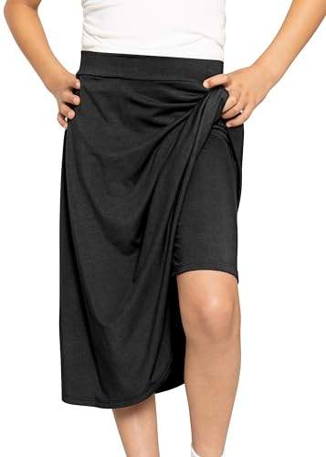 Girl's A-Line Skirt Midi Length with Built in Shorts Black Medium