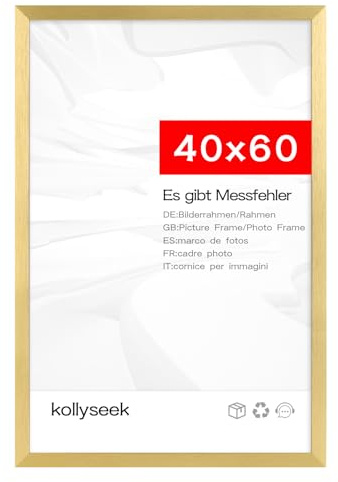 kollyseek Bilderrahmen 40x60cm Golden mit Acrylglas Metallisches Muster Picture frame Posterrahmen Fotowand