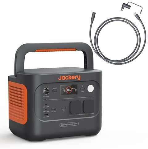 Station Électrique Portable Jackery Explorer 1000 v2 avec Câble d'Extension 5 Mètres, 1070Wh Batterie LiFePO4, 1500W Sortie, 6 Ports de Sortie, Générateur Solaire pour Plein Air, Camping, Urgence
