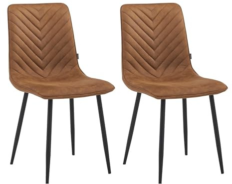 Colenis Chaise Salle à Manger, Lot de 2, Microfibre Cognac, Style Industriel, Assise rembourrée, Dossier Ergonomique, Pieds métal Noir, Design Moderne, Montage Facile,Senny