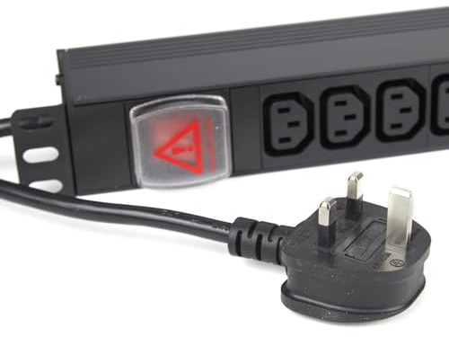 kenable PDU Power Distribution Unit 10 Way IEC C13 Sockets Horizontal Rack Mount UK Plug 3m Cable 3250W Black Aluminium Without Surge Protection