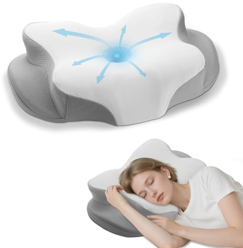Cervical Neck Pillow - Cooling Pillow for Neck Pain Relief, Side Sleeper Pillow, Ergonomic Neck Pillow, Contour Orthopedic Memory Foam Pillows for Side Back Stomach Sleepers with Pillowcase