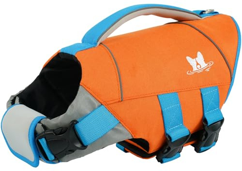 IECOii Dog Life Jacket,Reflective Dog Swimming Jacket with Rescue Handle & D-Ring,High Flotation Dog Float Coat for Boating Kayaking Pool Beach,Dog Life Vest with Rescue Handle,Orange XS