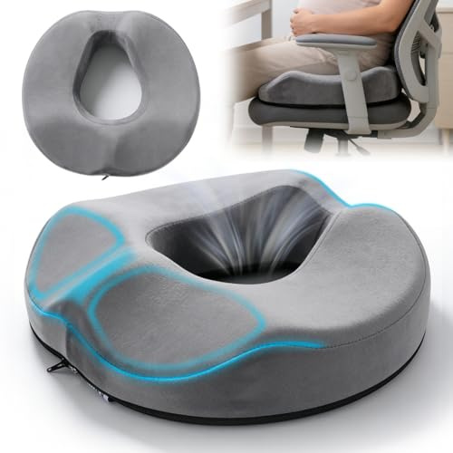 Fouvin Coussin de siège orthopédique, chaise de bureau, coussin de siège hémorroïde, orthopédique, coussin ergonomique pour coccyx, mousse à mémoire de forme, pour voiture, canapé, bureau et fauteuil