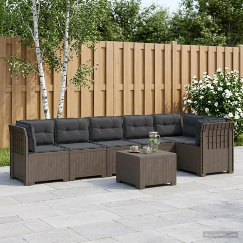 LoogCape 6-Sitzer Garten Sofa Hellgrau mit Kissen, PP Rattan Look, wetterfest und UV-beständig, modular erweiterbar, ideal für Balkon, Terrasse, Wintergarten und Außenbereich Entspannung