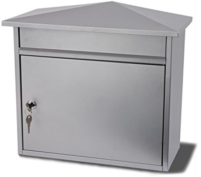 Burg-Wächter Mersey Large Silver Galvanised Steel Wall Mounted Post Box | Lockable Weatherproof Letterbox with Front Mail Slot Secure Outdoor Mail Box for Houses Flats Offices & Commercial Properties