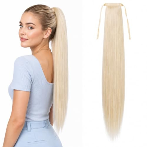 CAISHA 60cm Zopf Pferdeschwanz Extensions HaarteilPlatinblond HC29