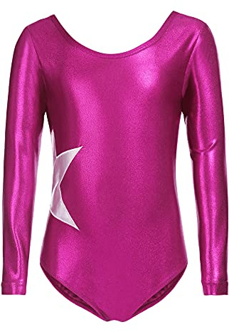 Zaclotre Girls Sparkling Stars Gymnastics Long Sleeve Leotards for Patriotic USA Kids