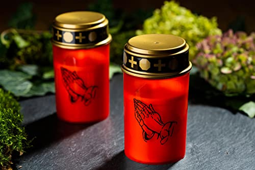 Novaliv Velas para tumbas rojas, 2 velas de luz LED para tumba, llama parpadeante, vela para tumba con batería, vela conmemorativa para cementerio, vela conmemorativa, luz eterna, vela de luto