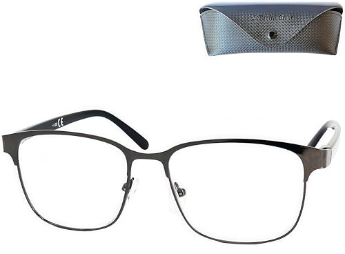 Vintage Blaulichtfilter Brille Metall Rechteckig Graphit Schwarz Etui | 0,0 bis +2,5 Dioptrien, 134 mm Breite, 54 x 44 mm Gläser, 12-15 mm Brücke, 140 mm Bügel, ca. 26 g