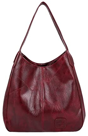FANDARE Mode Damen-Henkeltaschen Wasserdicht Umhängetaschen Schultertaschen Handtasche PU-Leder Eimer Tasche für Reisen Einkaufen Arbeiten Weinrot