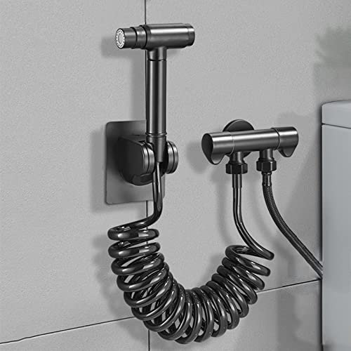 BiaoTeng douchette pour wc suspendu douchette wc kit complet 3 voies bidet wc douchette wc douchette Double Mode Avec Tuyau De 3 M G1/2 Double Robinet Pour Baignoire,B Noir