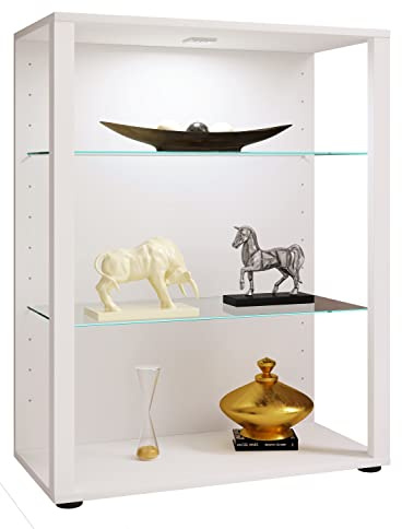 VCM vitrine en Verre Colonne Bois Verre vitrine de Collection vitrine de Verre vitrine Stand vitrine Glasol L Blanc