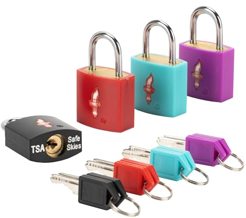 DUALCROWN Gepäckschlösser mit Schlüssel, Neonfarben, quadratisch, TSA-zugelassen, für Koffer, Handgepäck, Rucksack, Laptoptasche, Reisezubehör, 4 Stück