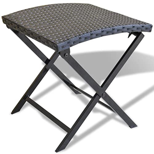 Makastle Polyrattan Klapphocker Gartenhocker Sitzhocker Campinghocker Fußteil Stahlgestell Klappbar Leicht Tragbar Außen Wetterfest Garten Terrasse Balkon Camping Hocker Stuhl Tisch, Schwarz