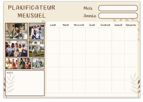 Calendrier Personnalisé Magnétique ou adhésif - Planning Repas Familiaux - Emploi du temps - Tâches - Tableau Aimanté - Hebdomadaire - Mensuel - UTTSCHEID (Planning mensuel II)
