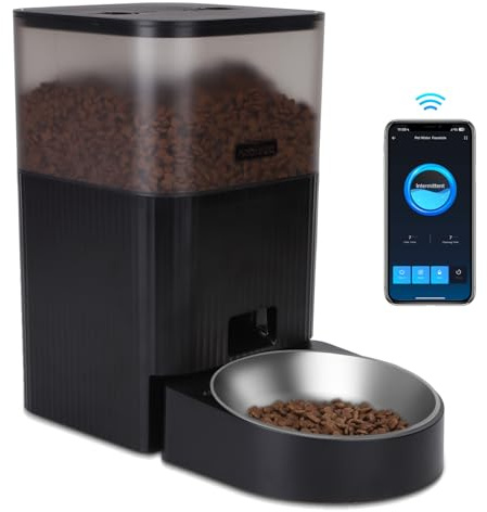 Nobleza Automatic Cat Feeder, APP Control, Compatible with Alexa and Google Assistance, 4.2L Auto Cat Dispenser, 2.4G WiFi Timed Microchip Pet Feeder, Voice Recorder, Portion Control, 10 Meals per Day