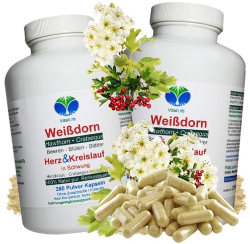 WEISSDORN Weißdorn HERZ-KREISLAUF 720 Kapseln 2x360 HERZKRAUT NATUR pur Weißdornbeeren & Weißdornblätter & Weißdornblüten. OHNE ZUSATZSTOFFE. 27100-6
