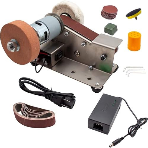 Electric Sander Mini Belt Sander, 15° Bench Grinder for DIY Woodworking Metal Knife Making, 7 Adjustable Speed Knife Sharpener, Sanding Polishing Grinding Machine