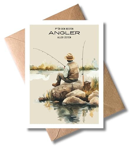 WBdesignz Geburtstag Karte mit Umschlag - Geburtstagskarte Für den besten Angler aller Zeiten Angler geburtstagskarte angeln Glückwunschkarte Karte zum Geburtstag Lustige Geschenkkarte