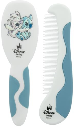 Disney - Lilo & Stitch Peine y Cepillo para el Cabello Kit de Higiene para Bebés - Desenredante Suave - Cerdas de Maíz, Dientes Redondeados - Estimula el Cuero Cabelludo, Fácil de Limpiar