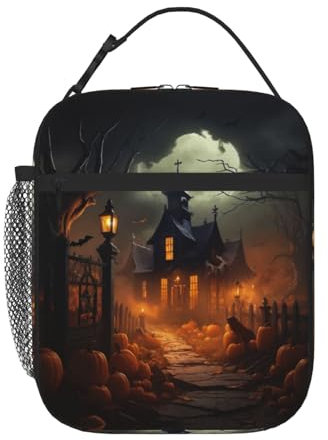 EdWal Bolsa de almuerzo de gran capacidad con estampado de Halloween aterrador para mujeres y hombres, lonchera para adultos para picnic