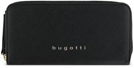 bugatti Ella stor damplånbok, lång plånbok i Saffiano-stil av konstläder i svart