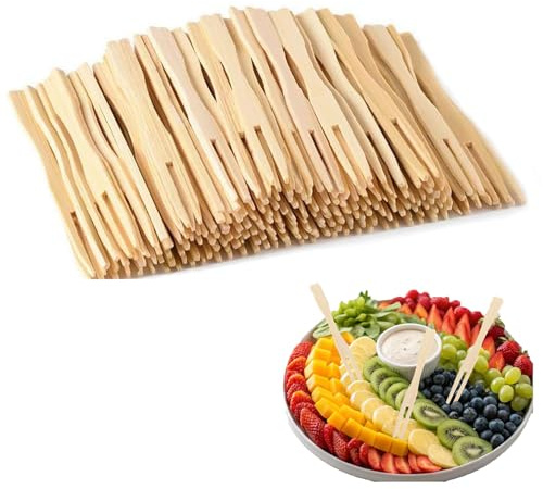 Petites Fourchettes en Bois,200PCS Fourchettes à Frites Fourchettes en Bois à Cocktail de Bambou Pic de Fruit en Bois Naturel pour Fête Anniversaire Camping et Pique-nique Mariage
