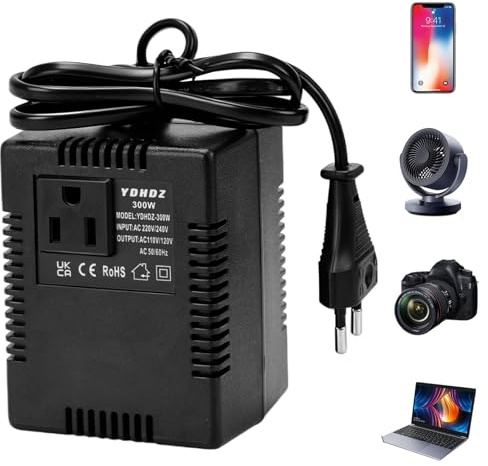 Transformador 220v a 110v 300w, Convertidor De Voltaje 220 a 110v Para Viajes, Adaptador De Corriente Reductor Para Telefonos, Portatiles Y Pequenos Electrodomesticos, Enchufe UE