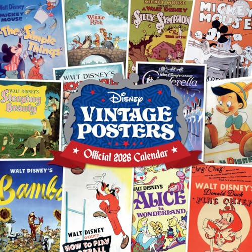 2026 CALENDAR DISNEY VINTAGE POSTERS MONTH TO VIEW SQUARE WALL CALENDAR OFFICIAL PRODUCT