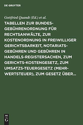 Tabellen zur Bundesgebührenordnung für Rechtsanwälte, zur Kostenordnung in freiwilliger Gerichtsbarkeit, Notariatsgebühren und Gebühren in ... ergänzenden Bestimmungen und Erläuterungen