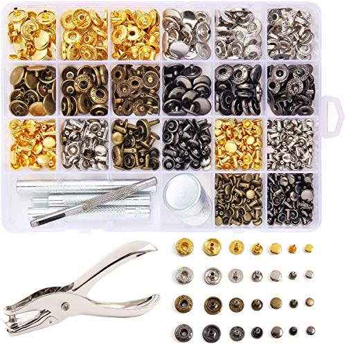 Baogu 360pcs Hohlnieten Doppelseitige Nieten Schnallen-Set Metall Nietschnallen-Set mit Fastener Tool Fixierwerkzeug für Lederhandwerk Reparaturen 4 Farben (6 mm, 8 mm, 10 mm)