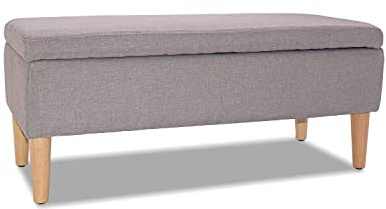 FRANKYSTAR ISTANBUL - Cassapanca ottomana con contenitore da 42L. Panca fondoletto pouf in tessuto con seduta imbottita e piedi in legno di pino (Tortora)