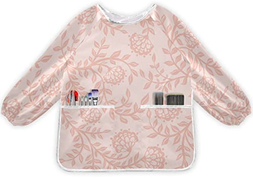 Bolaz Painting Smocks for Kids 2-4 Art Smocks Eating with Pockets Vintage Pink Floral Waterproof Long Sleeve Toddler