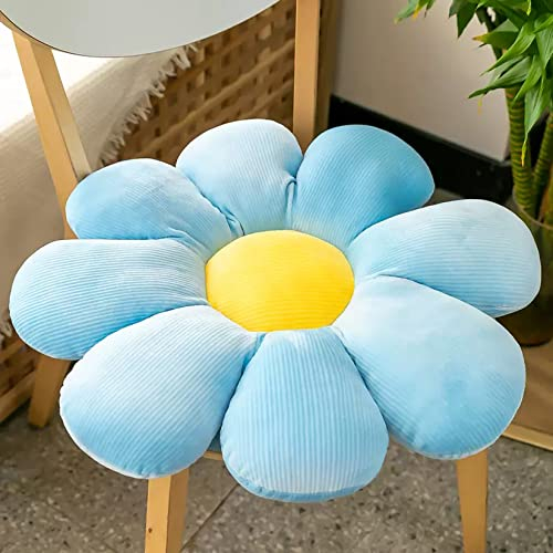 AIBOTY Blumenkissen Gänseblümchen-Blumen-Wurfkissen Sonnenblumen-Kissen Bodenkissen Spaßkissen Blumenförmiges Sitzkissen Rückenschläferkissen Auto-Po-Kissen,Blau,38cm