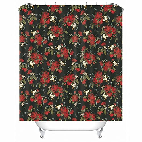 Hoisy Duschvorhänge für Badewannen, Duschvorhang Moder Rosenblüten Schwarz Größe 120X180CM Schnell Trocknend Polyestergewebe Badezimmerzubehör