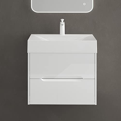 doporro Waschtisch mit Unterschrank länzend weiß 60cm mit Waschbecken | Wandhängendes Badmöbel-Set mit Mineralguss-Waschbecken & Soft-Close – elegant & pflegeleicht für moderne Bäder Yoga