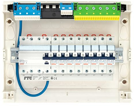 CusoTec Aufputz Sicherungskasten ANSCHLUSSFERTIG Unterverteilung bestückt 1 oder 2 Reihig verdrahtet mit 30mA FI RCD und B16 Sicherungen (1 Reihig Aufputz - 1 x 30mA FI - 8 x B16 Sicherungsautomat)