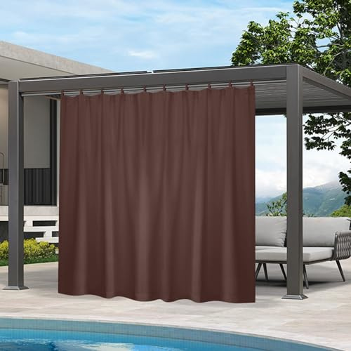 Qelus Vorhang Outdoor Wetterfest, Sonnenschutz mit Klettverschluss B254xH213cm, Außenvorhang Wasserdicht für Balkon Sichtschutz Pavillon Pergola Terrasse Garten (Schokoladenbraun)